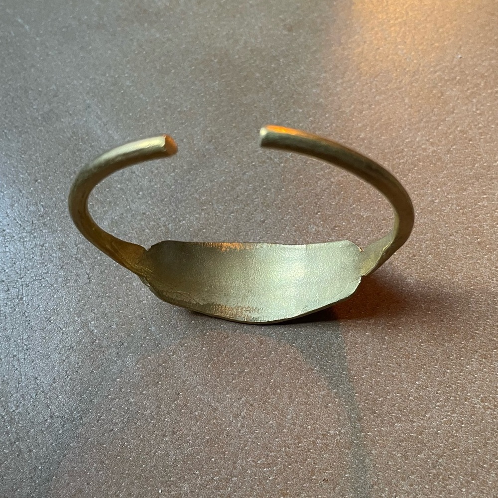 Geometric vintage brass cuff bracelet gold adjustable ID etch engraved signet - Picture 9 of 12